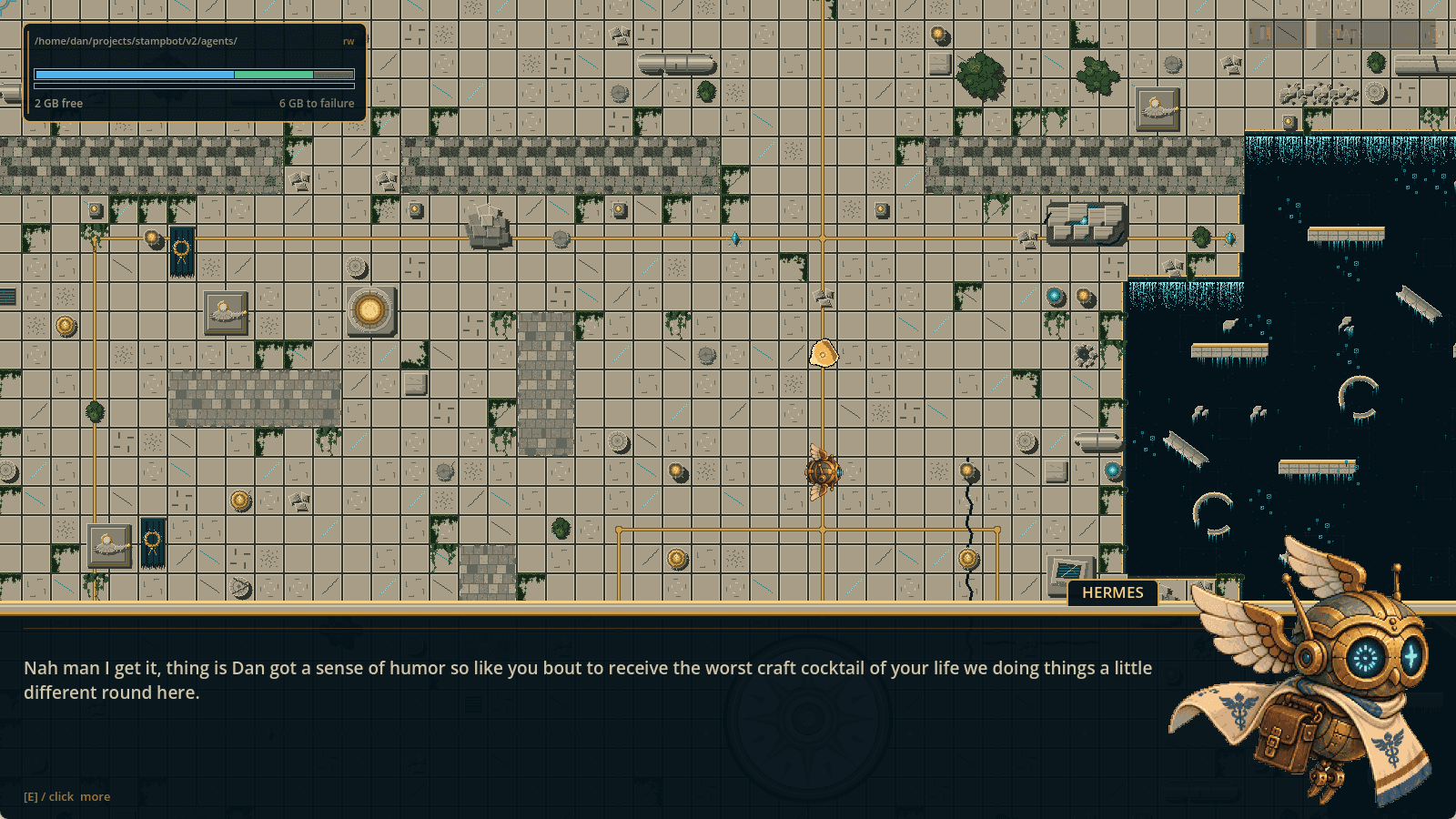 Hermes, a winged brass robot with a courier satchel, in the dialogue box.